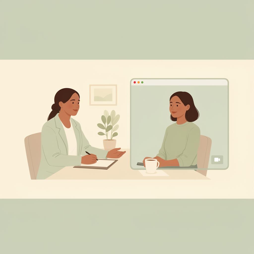 Therapist and client in a video counseling session